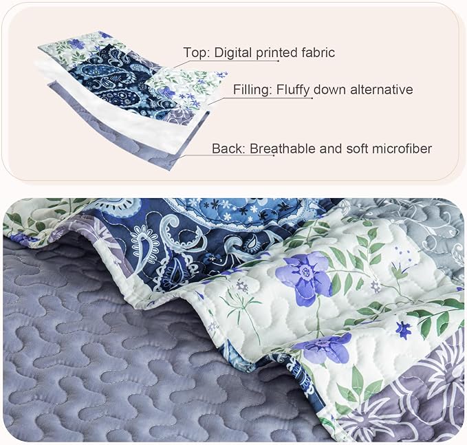 Whale Flotilla Patchwork Quilt King Size, Soft Boho Floral Bedspreads - Image 6