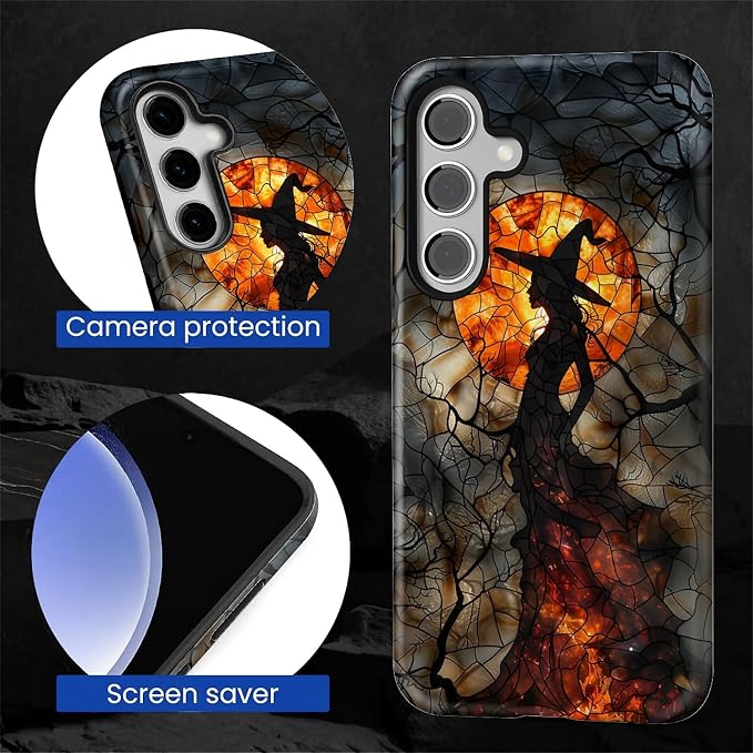 Case for Samsung Galaxy S25 FE, Halloween Witch Moon Stained Glass Design - Image 2