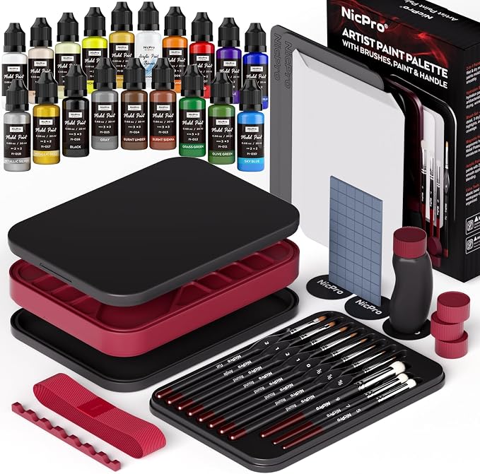 Nicpro All-In-One Miniature Painting Kit, Including 18 Colors Model Paint by Nicpro