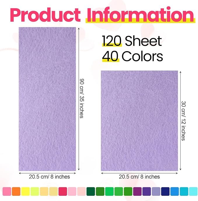Reginary 120 Pcs 8 x 12 Inch & 8 x 35 Inch Felt Sheets Bulk - Image 4