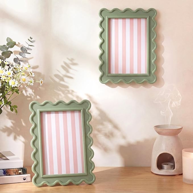 AceOrbit 4x6 Inches Sage Green Flower Wavy Scalloped Picture Frame Cute Wavy - Image 6