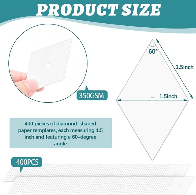 400 PCS Paper Piecing 1.5", Diamond Quilting Templates - Image 2