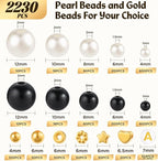 2230pcs Black and White Pearl Beads, 5 Sizes Round Pearls Beads - Image 5