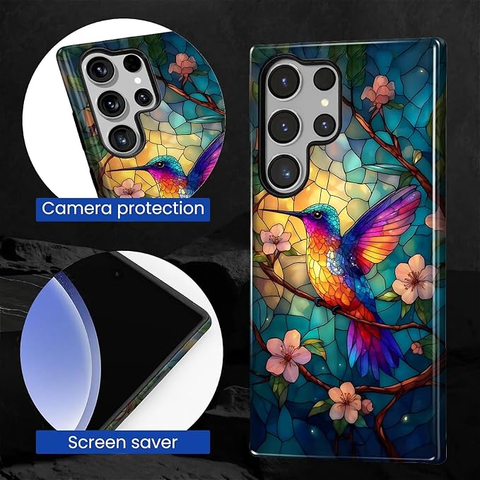 for Samsung Galaxy S24 Ultra Case, Stained Glass Hummingbird Pattern Glossy 2 - Image 7