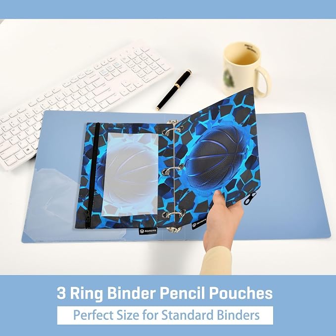 Blue Basketball Pencil Pouch for 3 Ring Binder, 2 Pack Waterproof Pencil Bags - Image 4