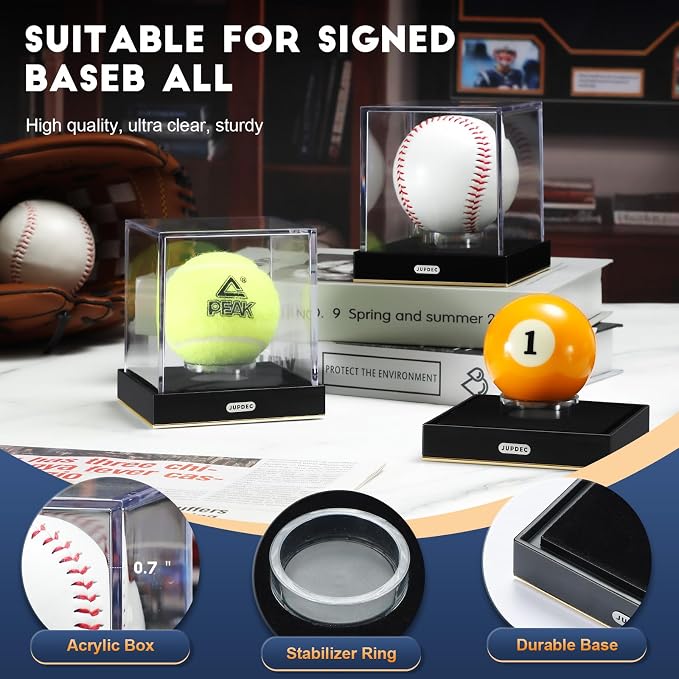 JupDec Baseball Display Case for Single Autograph Ball, UV Protected Stand Box - Image 4