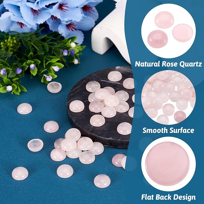 FASHEWELRY 50Pcs Natural Rose Quartz Cabochons Flat Back Gemstone Cabochons - Image 2