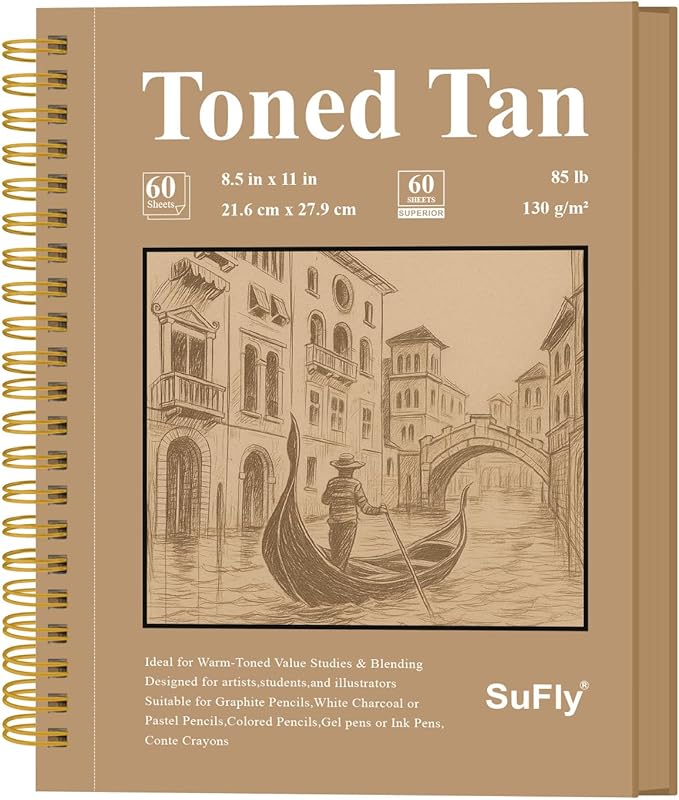 SuFly Toned Tan Sketch Pad, 8 1/2 x 11 Sketchbook, 60 Sheets - 90lb/150gsm by SuFlyDirect