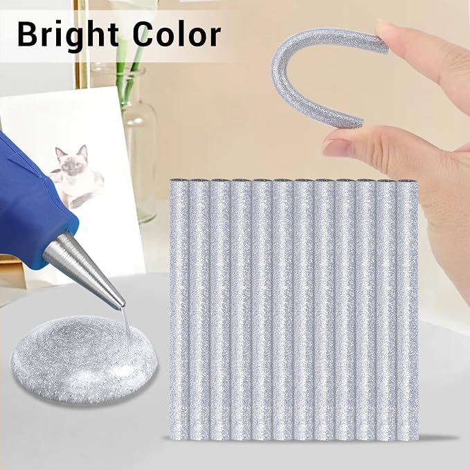 Manarty Glitter Silver Hot Glue Stick, Adhesive EVA Glue Sticks Standard - Image 3