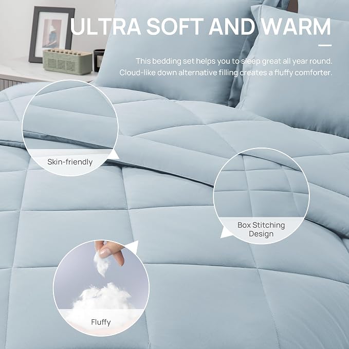 Love's cabin California King Comforter Set Light Blue, 7 Pieces California King - Image 5