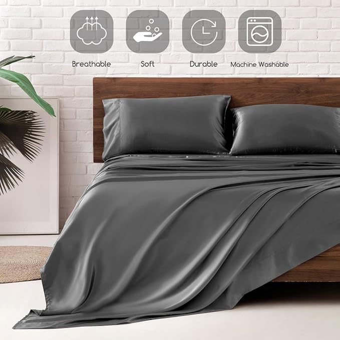 MR&HM Satin Bed Sheets, Twin XL Size Sheets Set - Image 5