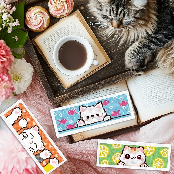INFUNLY 6pcs Cartoon Cat DIY Cross Stitch Bookmark Kits - Image 7