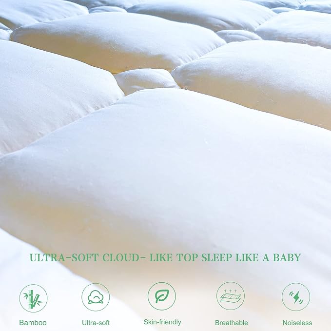 UNILIBRA King Size Mattress Pad Cooling Rayon from Bamboo, Quilted Fitted - Image 2