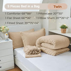 MUXHOMO 5 Pieces Twin Comforter Set, Seersucker Bed in a Bag Twin Size - Image 4