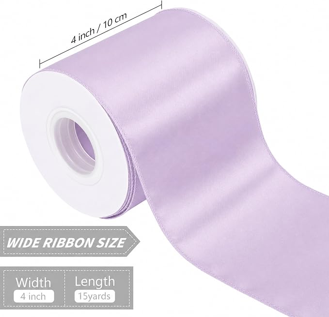 Light Purple 4 Inch Continuous 15 Yards Satin Wired Ribbon - Image 2