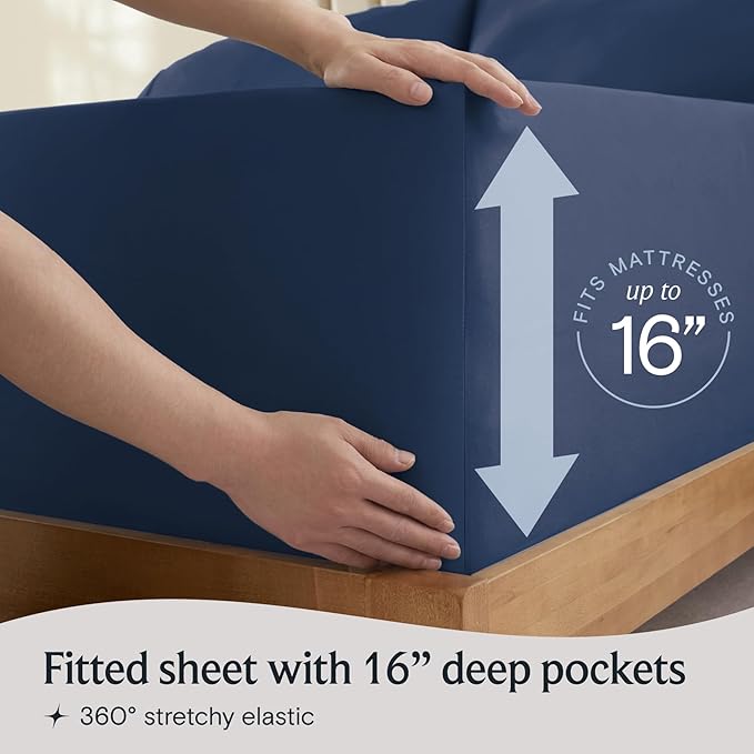LuxClub 4 PC California King Sheet Set, Breathable Luxury Bed Sheets, Deep - Image 6
