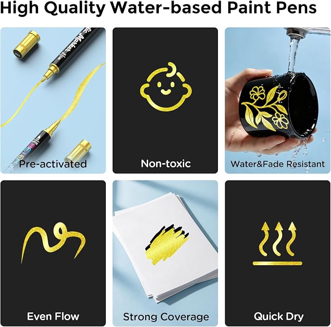 Betem Gold Acrylic Paint Pens, for Black Paper, Scrapbooking, Photo Album - Image 3