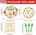 Qyeahkj 100 Pcs Christmas Xmas Party Paper Plates and Napkins, Vintage Holiday - Image 2