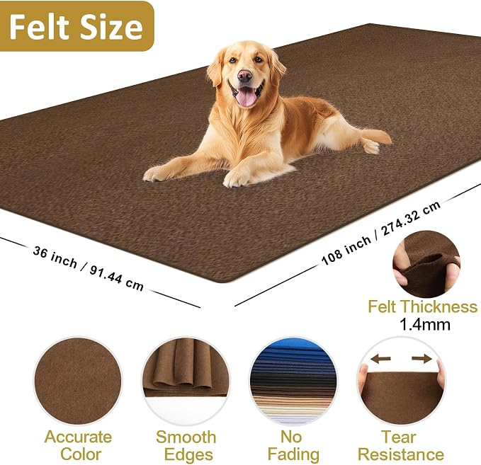 XSEINO Chocolate Brown Large Felt Fabric 108" X 36 ", 1.4 mm Thick Soft Felt - Image 2