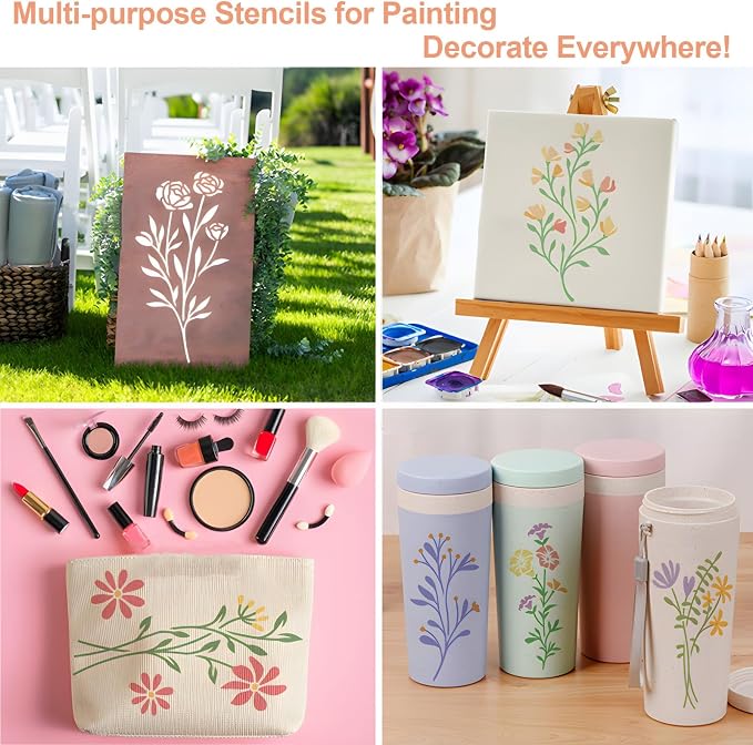 Flower Stencils for Painting, Floral Drawing Templates for Wood Wall Canvas - Image 3