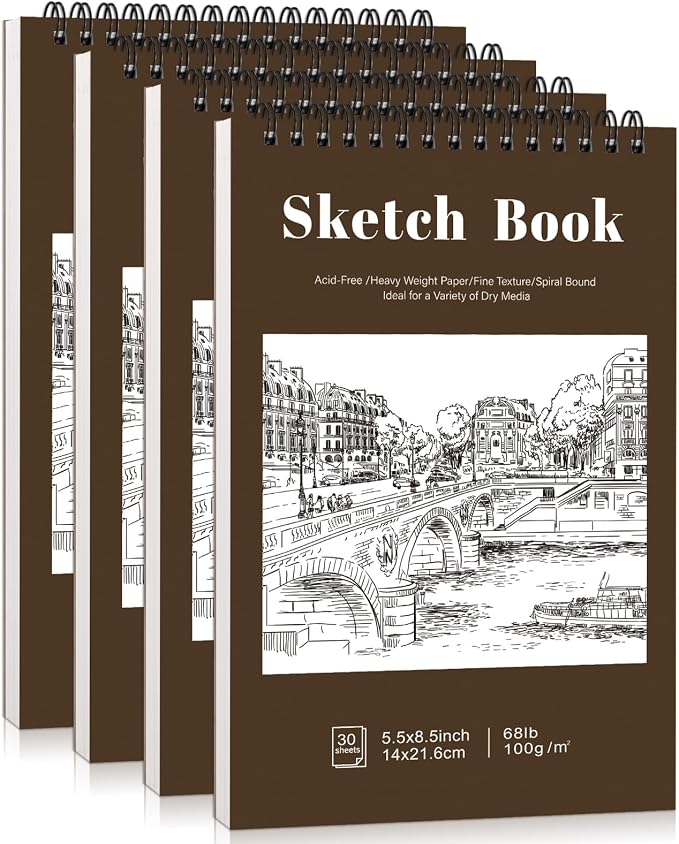 4 Pack Small Sketch Books, 5.5 x 8.5 Inch Mini Sketchbook, 68lb/100gsm Spiral by Prudiut