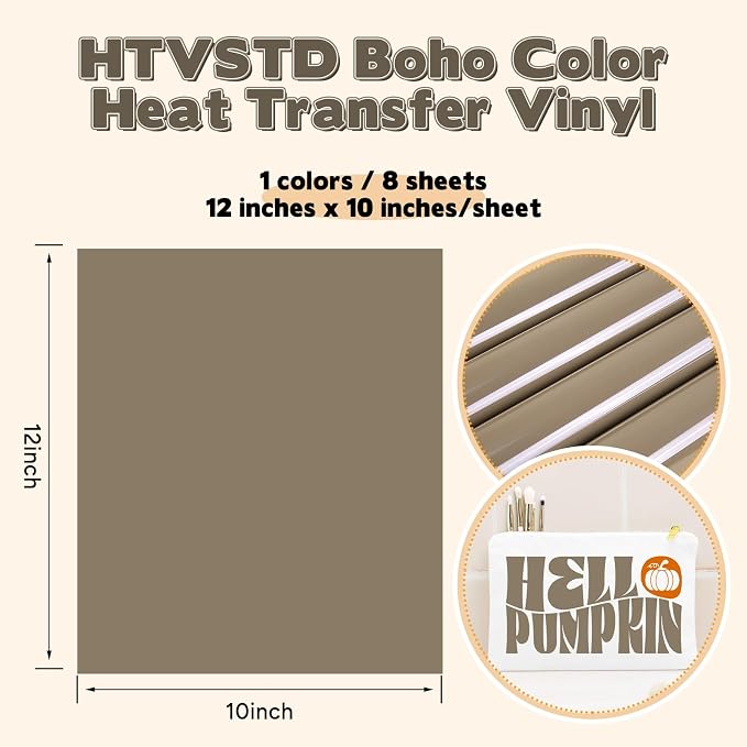 HTVSTD Dull Brown Boho HTV Heat Transfer Vinyl 8pcs 12×10in | Dark Boho - Image 2