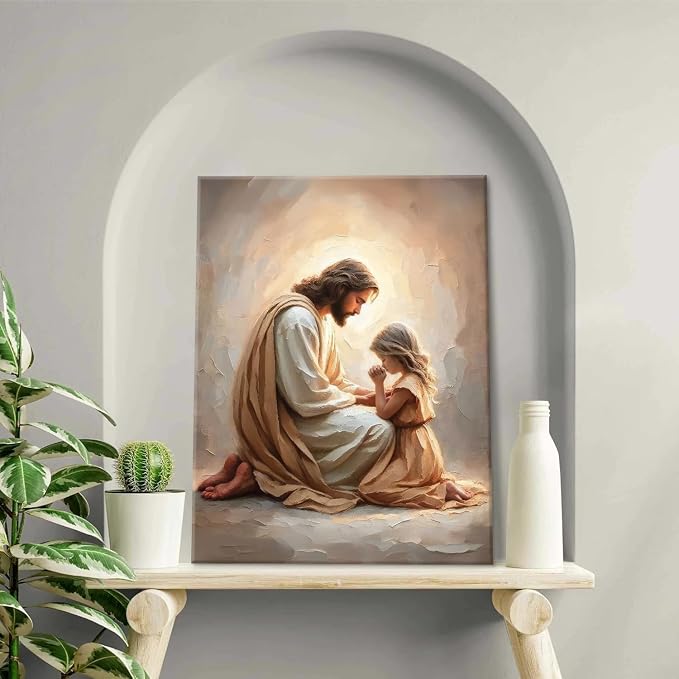 Jesus Praying with Girl Wall Art Canvas Poster Print, 8x10in | Wrapped Canvas - Image 7