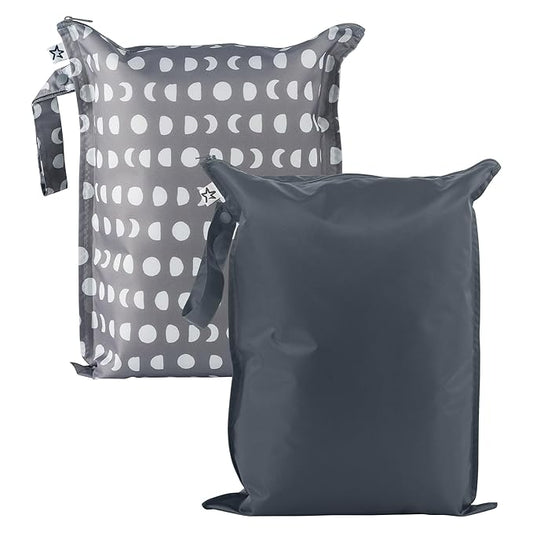 Tiny Twinkle Wet Dry Bag – 2 Pack Reusable Waterproof & Mess Proof Wet Bags for Swimsuits & Travel, Baby Towels & Beach Essentials,a Diaper Bag Must-Have(Luna)