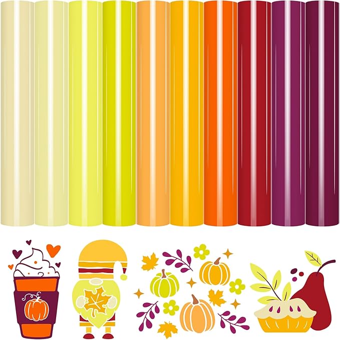 VINYL FROG 10 Sheets Fall Heat Transfer Vinyl Bundle 12"x10" Maroon & Orange & by VINYLFROG