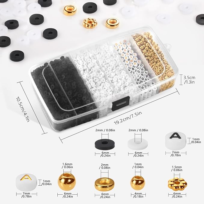 White Black Clay Beads Bracelet Making kit, Funtopia Heishi Beads Polymer Clay - Image 6