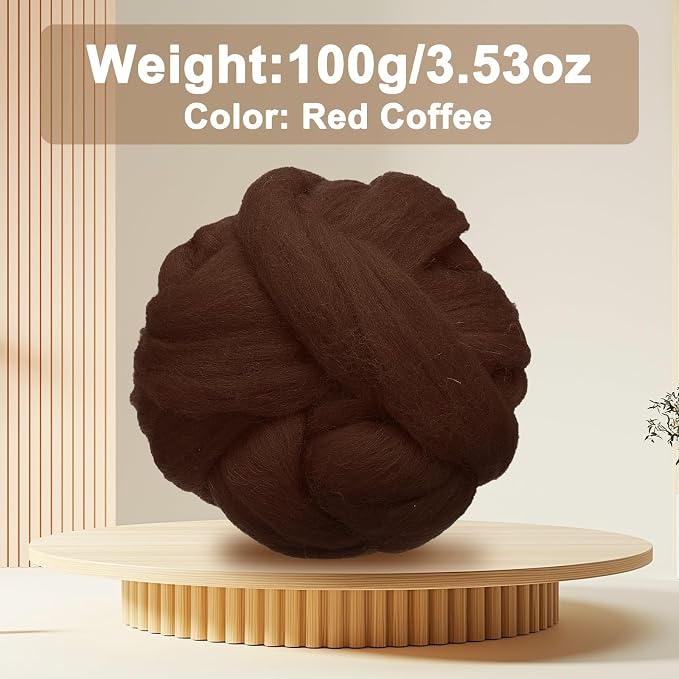 uxcell 3.53oz Wool Roving Yarn, Needle Felting Wool Fiber DIY Craft Needle Wet - Image 2
