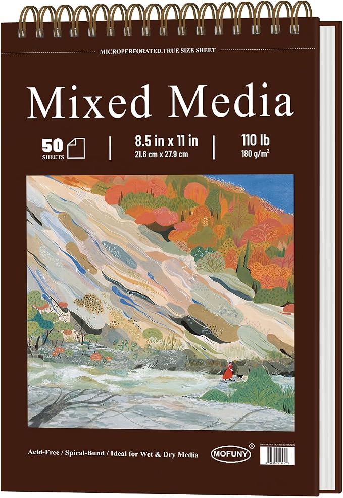 Mofuny Mixed Media Sketchbook 8.5 x 11, 50 Sheets - 110lb/180gsm Painting Paper by SketchBook