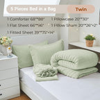 MUXHOMO 5 Pieces Twin Comforter Set, Seersucker Bed in a Bag Twin Size - Image 4