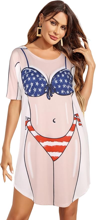 Ekouaer Women's Bikini Shirt Cover Up Short Sleeve Cute Bikini Print Cover-Up - Image 3