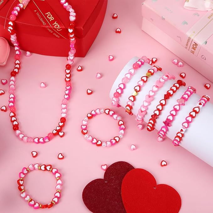 Augshy 700Pcs Heart Beads, Valentines Day Red Pink Heart Pony Beads - Image 4