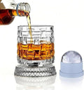 Rotating Whiskey Glass with Large Ice Ball Mold, Single Spinning Crystal by UNOD