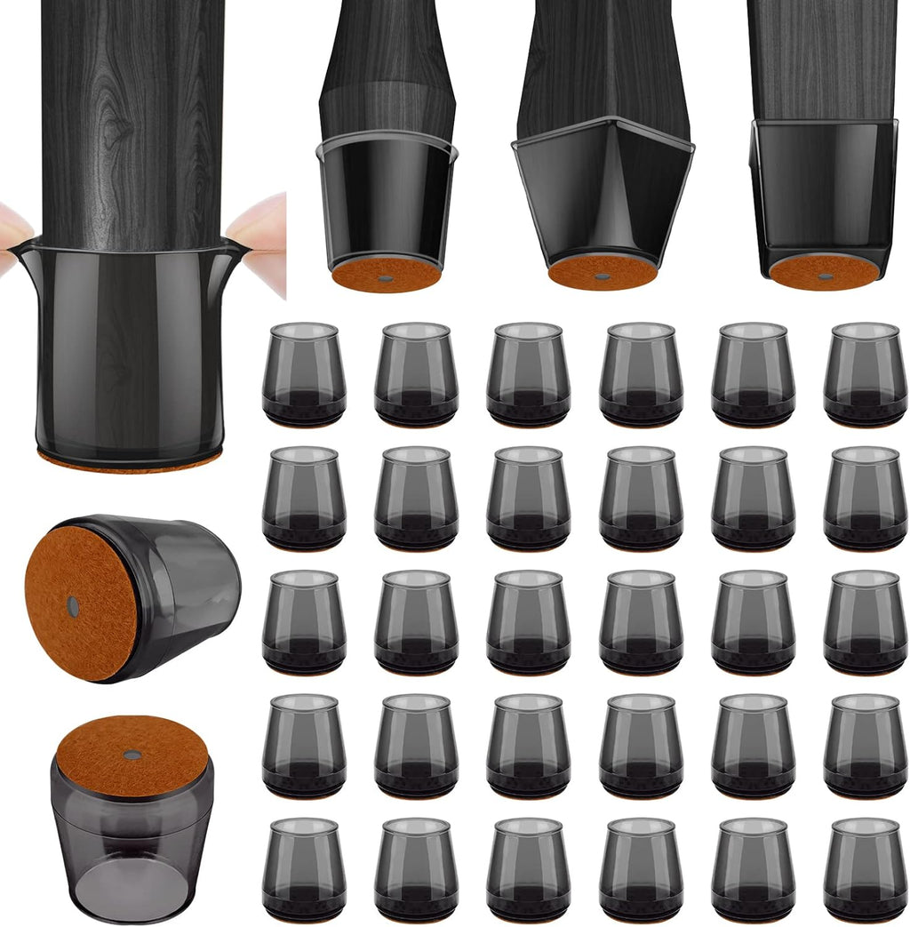 BALEINE 32 Pack Silicone Chair Leg Floor Protectors, Stool Leg Protectors Cap, Non-Slip Chair Leg Caps for Hardwood Floors (Black & Small, 32 Pack, XL)