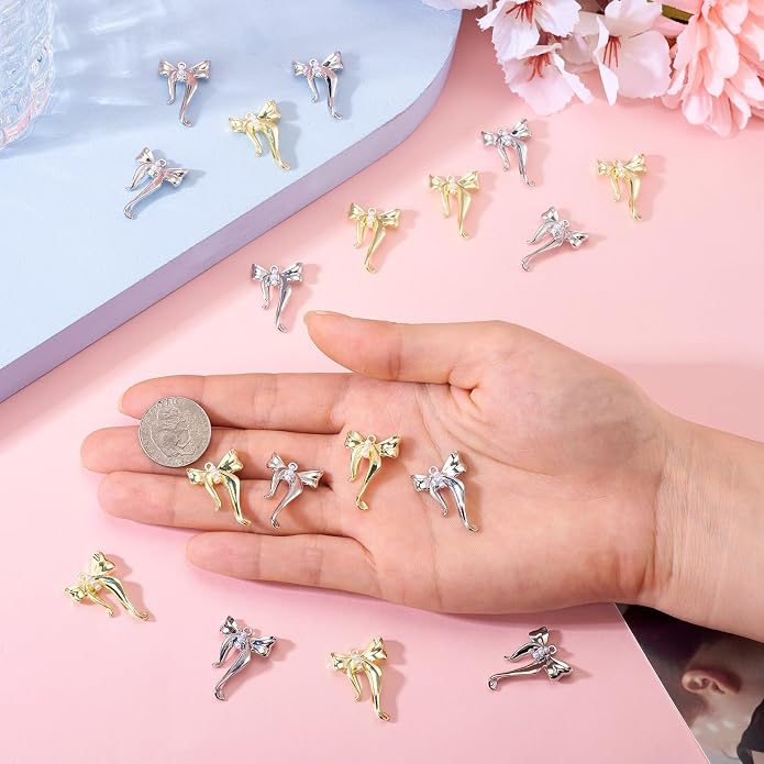 FASHEWELRY Alloy Bowknot Charms Links Golden Bow Tie Connector Charms Metal Bow - Image 6