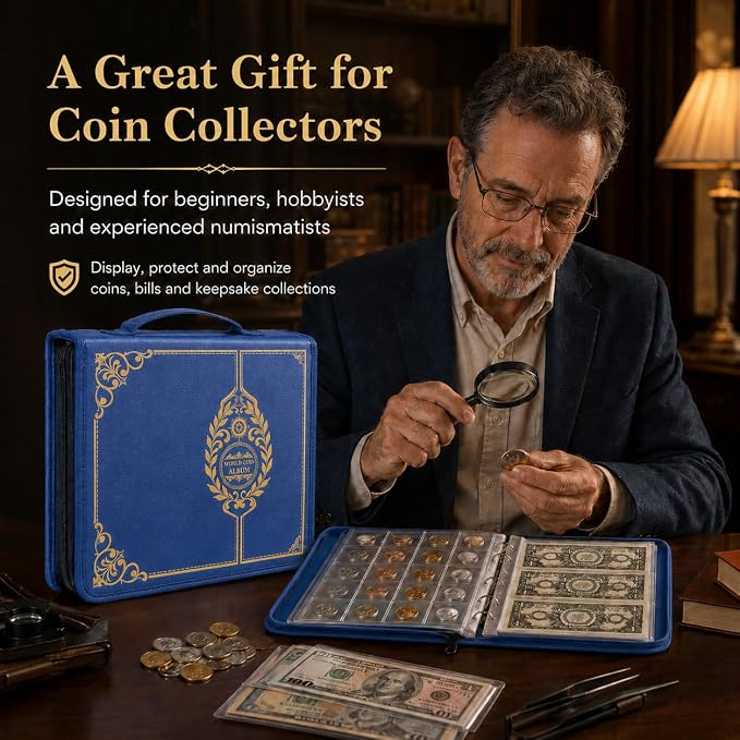 ANKHOH Zippered Coin Collection Book, 200 Pockets and 30 Bill Sleeves | PU - Image 7