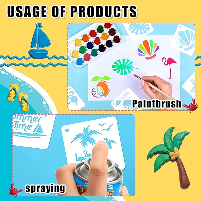 Augshy 56 Pack Summer Stencils for Painting, 3 Inch Beach Crafts Template | - Image 4