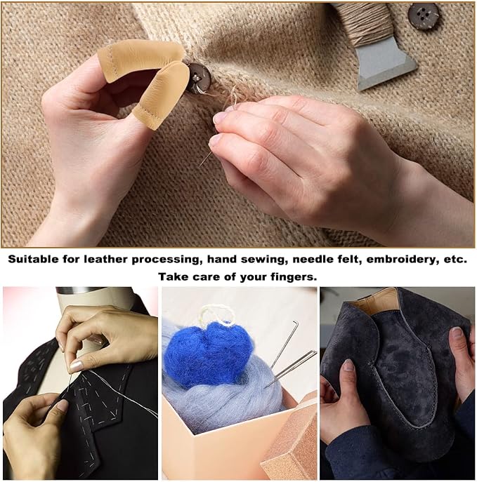 3 Pairs Leather Finger Protector Needle Felting Knitting Finger Thimble Guards - Image 7