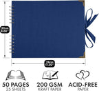 Bstorify Square Scrapbook Photo Albums 50 Pages Blue Thick Paper, Ribbon Closure - Image 2