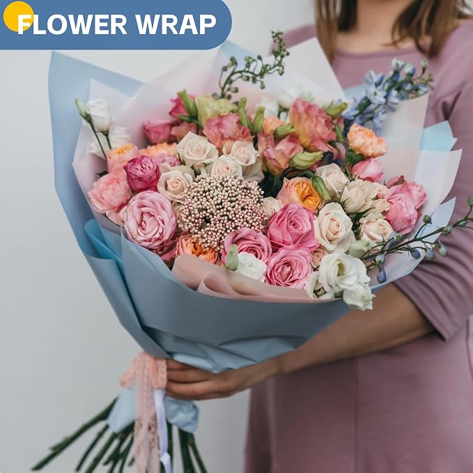 Light Blue Wrapping Paper 15"x450", Father’s Day, Bouquet Flower Gift Wrap - Image 4
