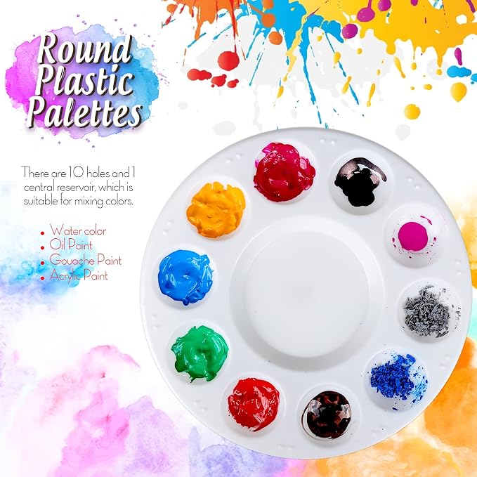 FANDAMEI Round Paint Palettes Plastic Paint Tray Palettes, Paint Pallets - Image 3