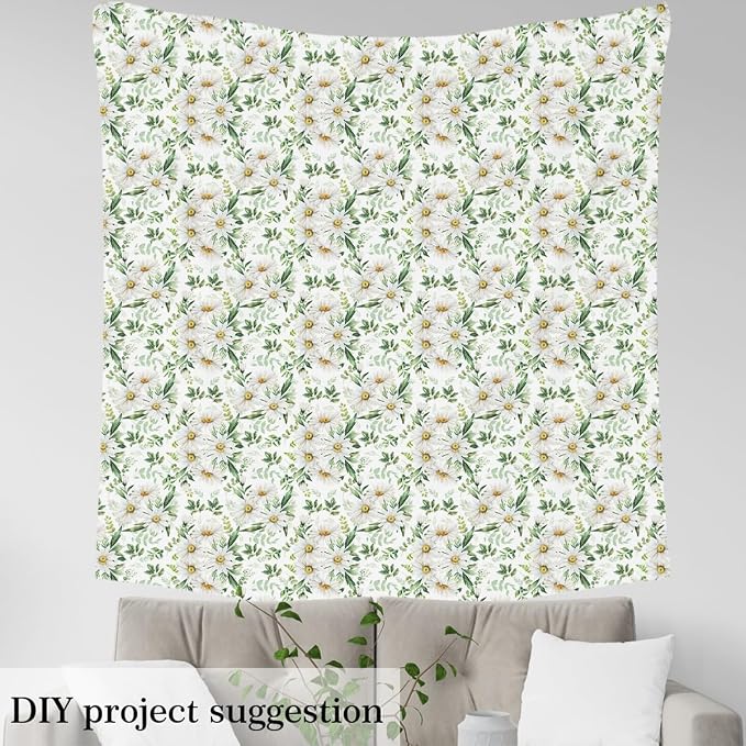 Boho Daisy Fabric by The Yard, Watercolor White Floral Soft Flannel Polyester - Image 4