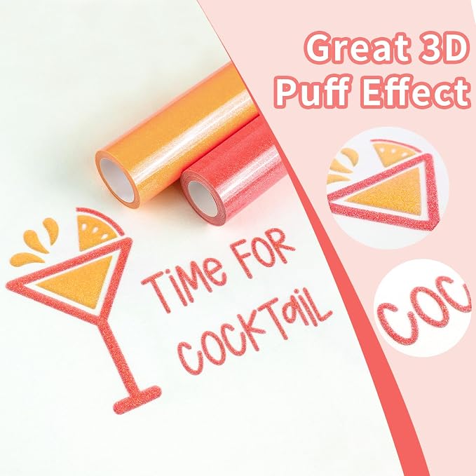 Glitter Puff Vinyl Heat Transfer, Neon Red Puff HTV Iron on Vinyl 12" x5ft | 3D - Image 4