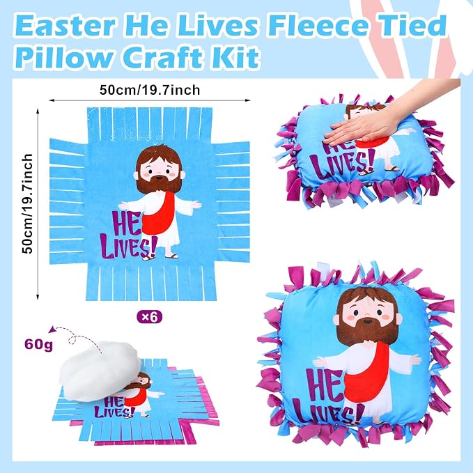 Chunful 6 Sets Christian Tied Pillow Craft Kit 2026 VBS Crafts Jesus He Lives - Image 2
