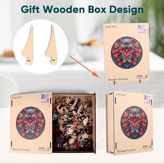 Mocfesk Wooden Puzzles for Adults, Colorful Owl Puzzles 200 Pieces | Unique - Image 7