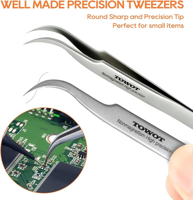 TOWOT Precision Tweezers, Stainless Steel Pointed Tweezers - Image 3