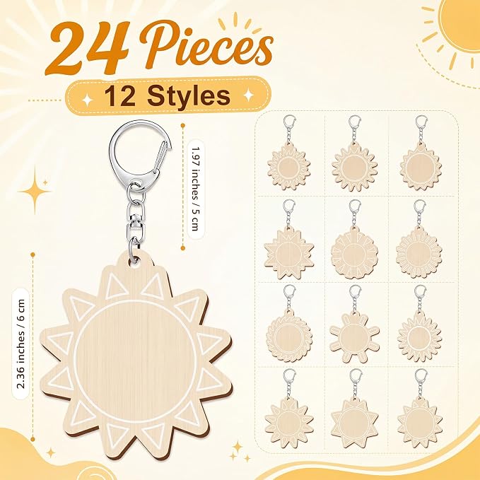RattanView 24 Pcs Sun Craft DIY Wooden Sun Expressions Kits Color Your Own - Image 3